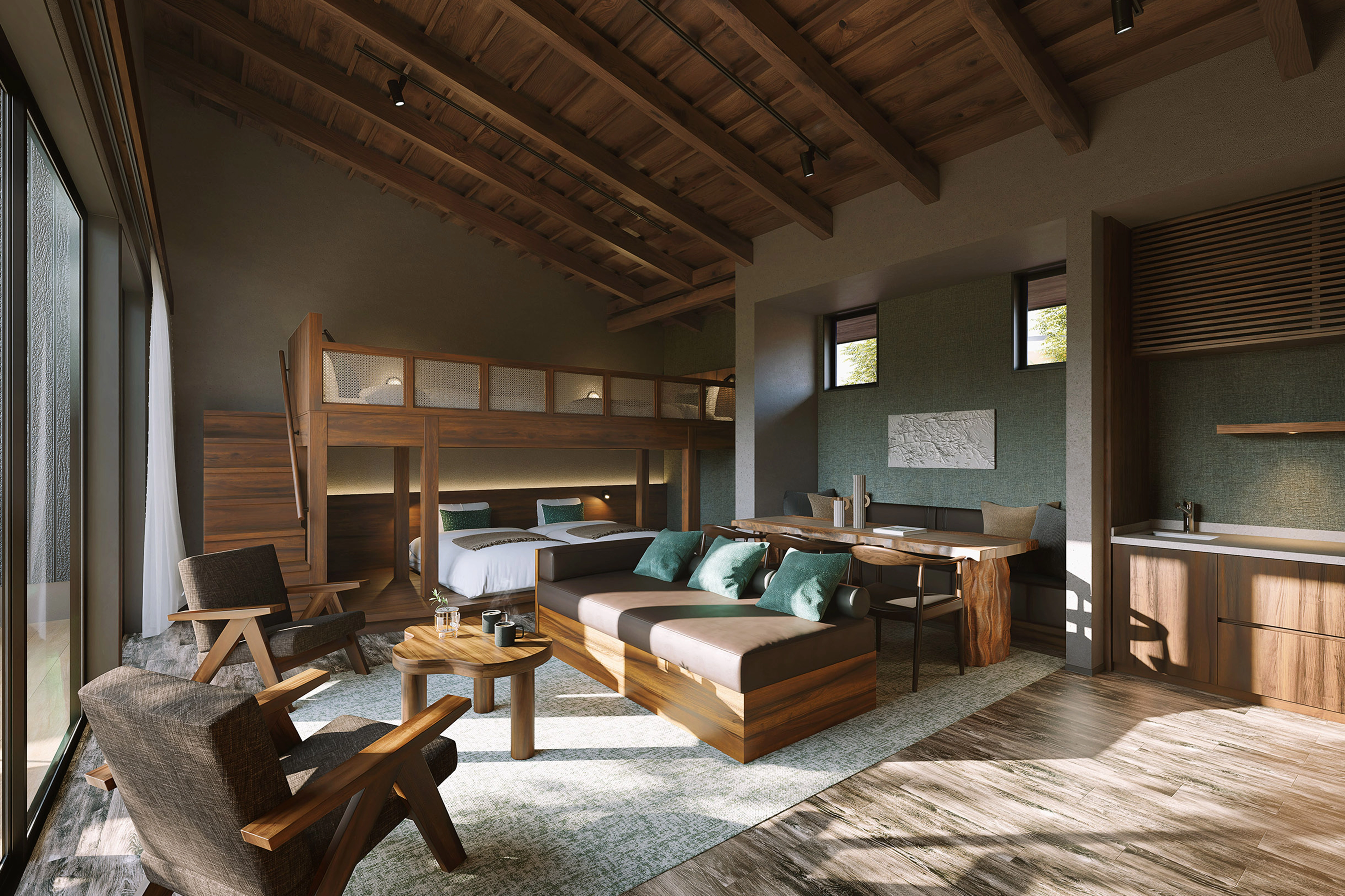 プライベート温泉で朝風呂